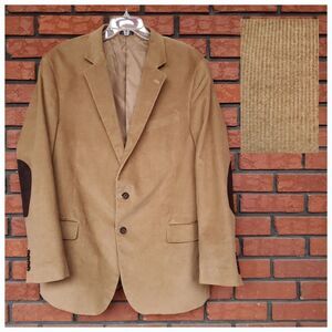 Stafford Corduroy Blazer 48R Beige Sport Coat Cotton Blend Elbow Patch Stretch